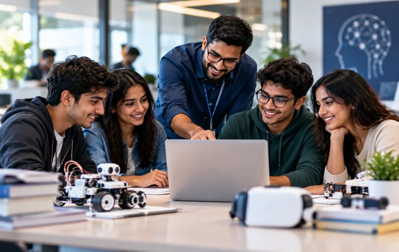 Students building a robotics and IoT project