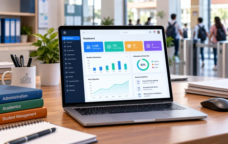 Laptop running campus management software
