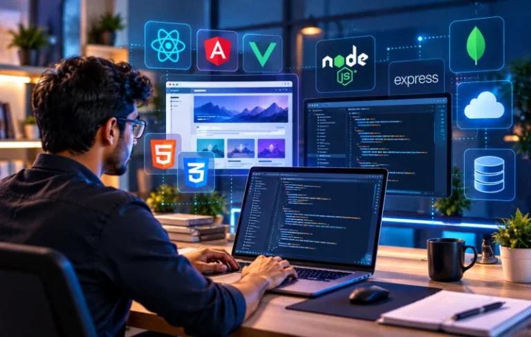 Developer working on a full-stack web application