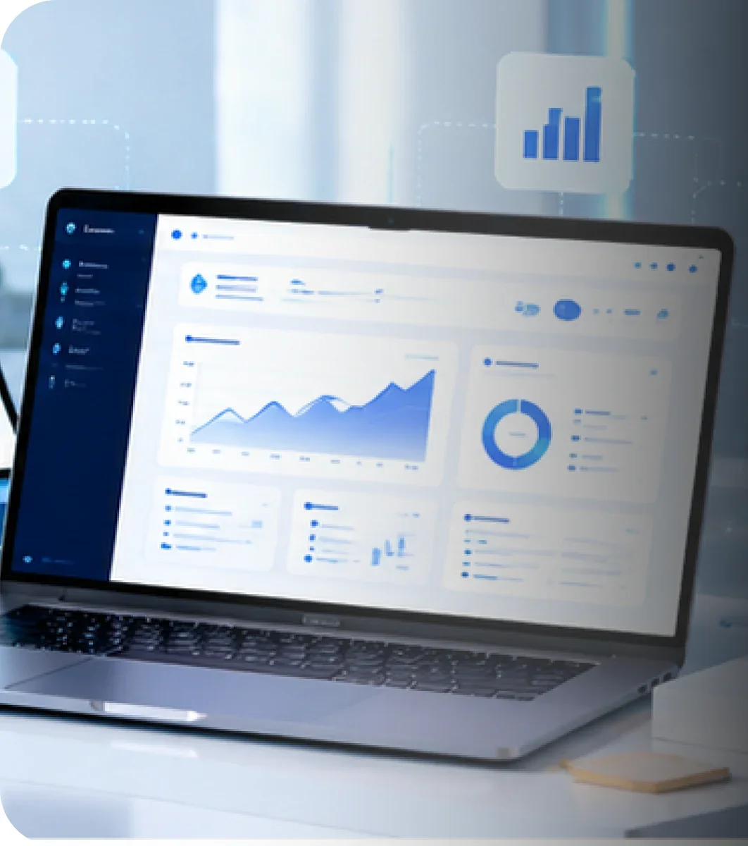 Laptop showing an Aether analytics dashboard